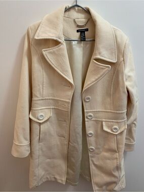Atmosphere Cream Pea Coat with Notched Collar